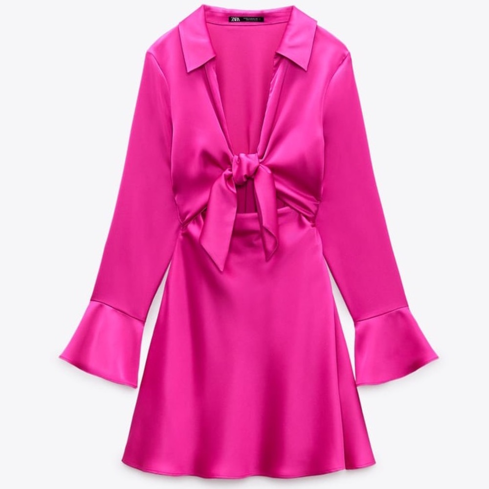 Zara Satin Effect Mini Dress Fuschia
